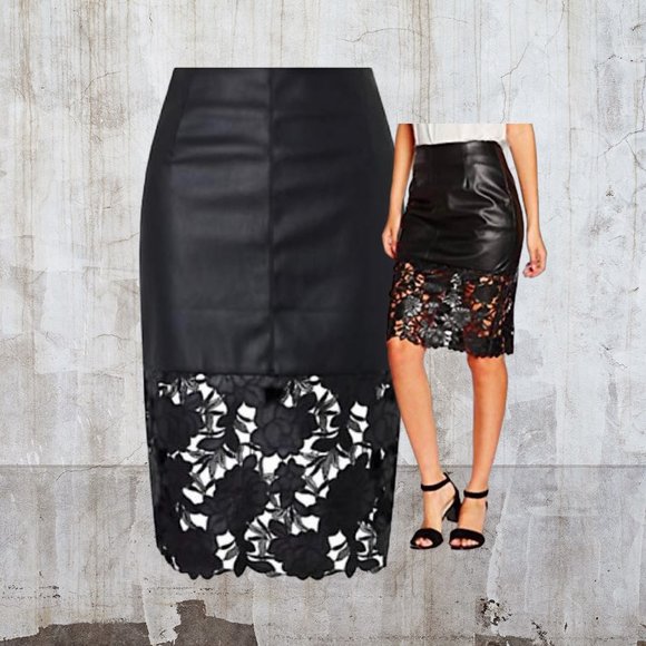 💃🖤🌹Cute Faux Leather Lace Suki Fitted Skirt - Picture 1 of 10